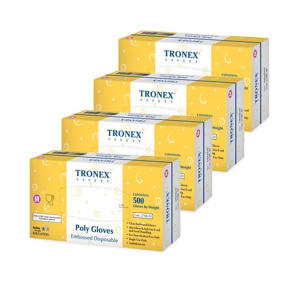 Tronex Latex Polyethylene Ambidextrous Disposable Food Prep Gloves, Powder-Free, Clear, Large, 2000 Count