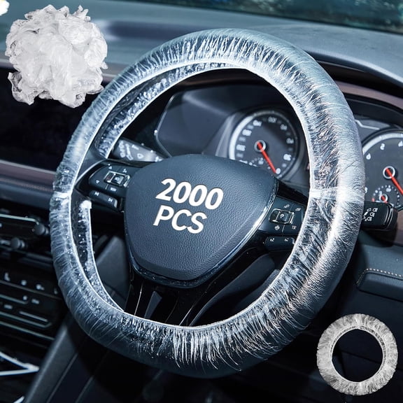 2000 Pcs Universal Disposable Steering Wheel Cover Plastic Clear Steering Wheel Protectors with Elastic for Car Maintenance, Body Repair Shops and Car Interior Protection