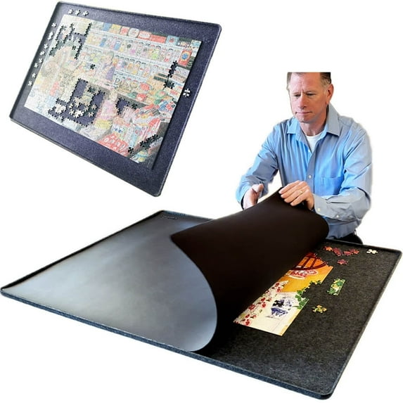 2000 Piece Felt Puzzle Board with Cover - Dark Gray Extra Large 40.5" x 30.5" XL Portable Felt Puzzle Table Tray Mat with Puzzle Glue Sheets