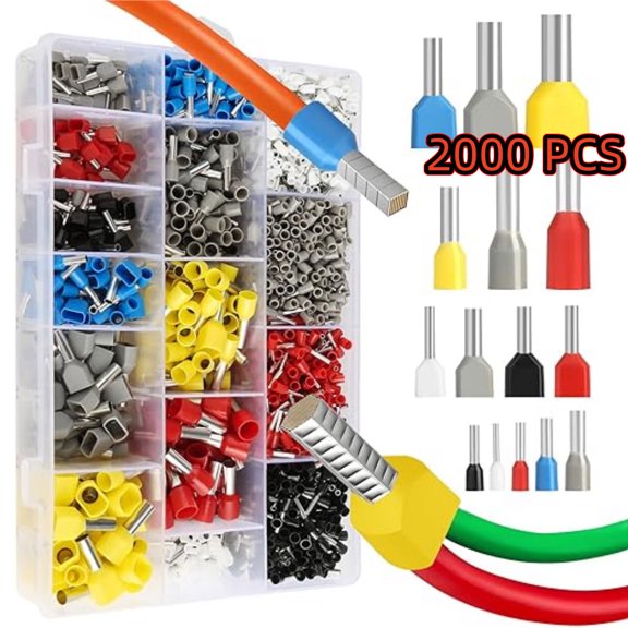 2000 Piece Ferrule Set, 0.5 mm - 10 mm, Twin and Single Line Ferrules, Assortment Box, for Wire Connection