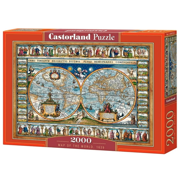2000 Piece Jigsaw Puzzle, Map of the world 1639, Cartographic map, Historic puzzles, Geographic, Adult Puzzle, Castorland C-200733-2