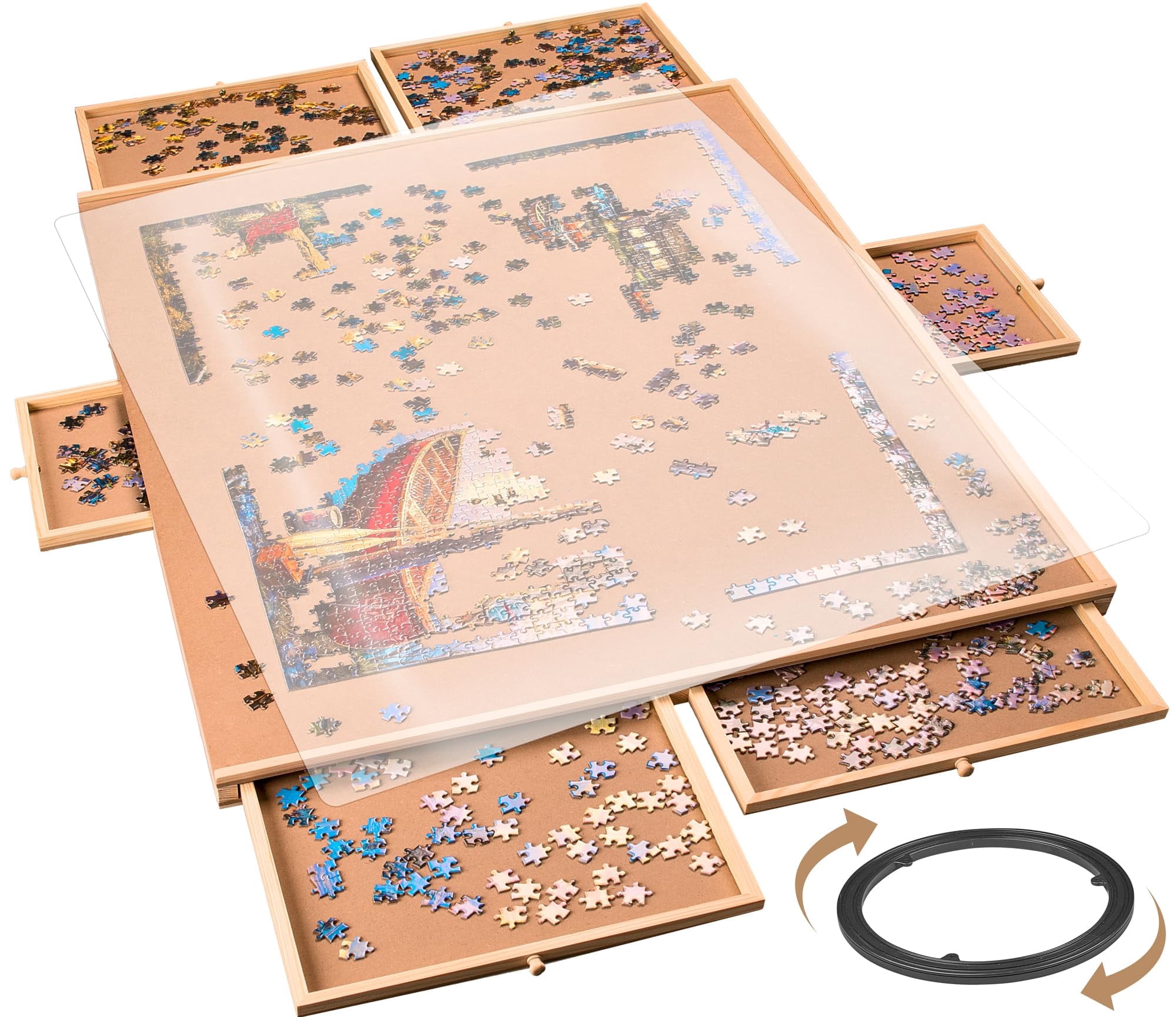 2000 Piece Rotating Wooden Jigsaw Puzzle Board - 41x29 Inch, Rotating Table With Cover,Portable Puzzle Organizer & Storage System