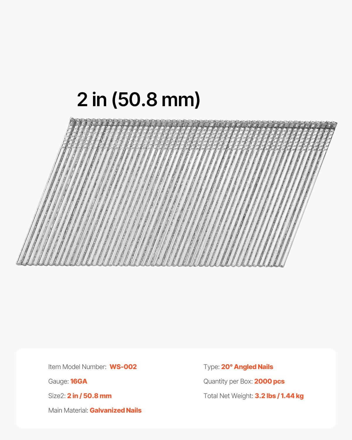 2000 Pieces 16 Gauge 2 Inch Finish Nails Compatible with 20 Degree Angled Finish Nail Guns