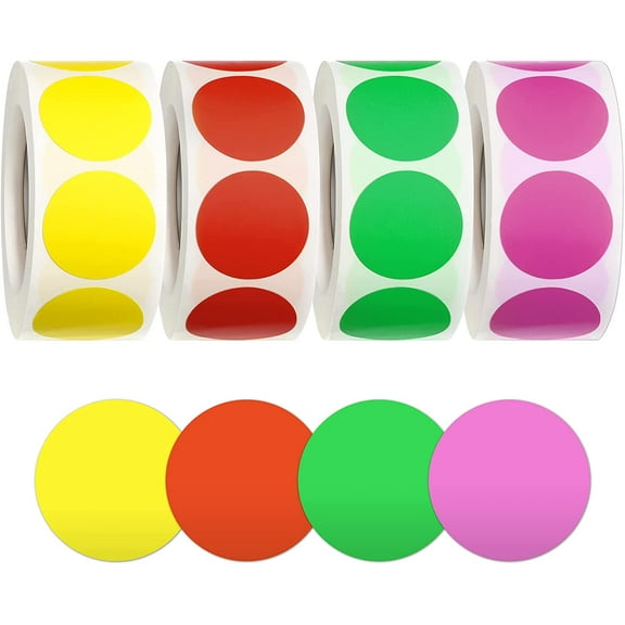 2000 Pieces Dot Stickers Colored Circle Round Removable Color-Code Dots Stickers Label Rolls Label Sticker for Office, Inventory Labeling 500 Pieces/Roll (Red, Pink, Yellow, Green)