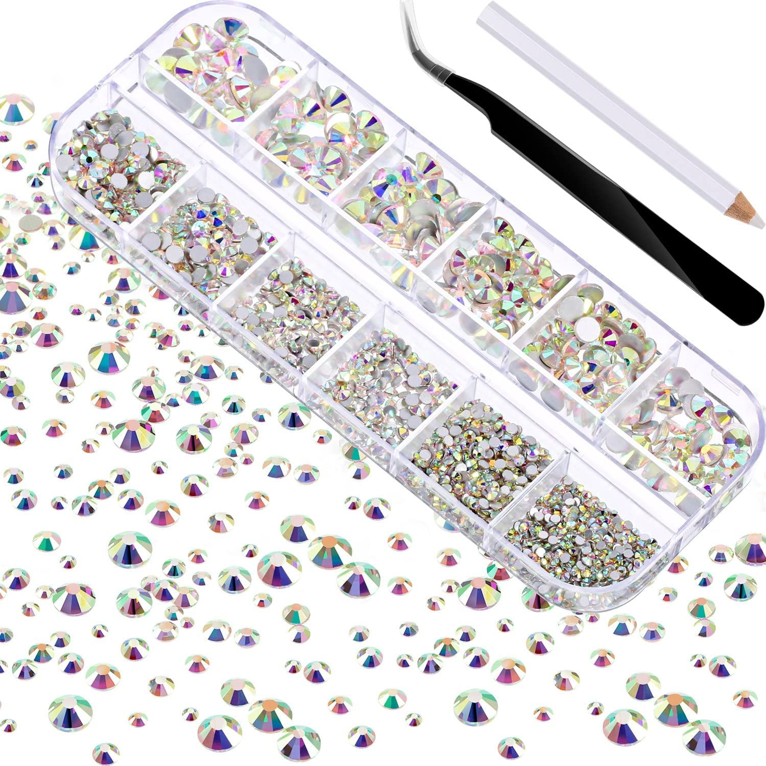 2000 Pieces Flat Back Gems Round Crystal Rhinestones 6 Sizes (1.5-6 mm ...