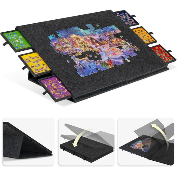 2000 Pieces Portable Jigsaw Puzzle Board with 6 Drawers & Trays, Tilting Puzzle Table with 2-in-1 Stand & Cover, Lightweight Game Storage Saver with Puzzle Easel- Dark Gray
