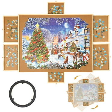 ​​2000 Pieces Puzzle Board with 6 Drawers – 41”x29” Rotating Puzzle Board & Organizer | Wooden Jigsaw Puzzle Table with Cover, Lazy Susan & Storage Trays for Adults