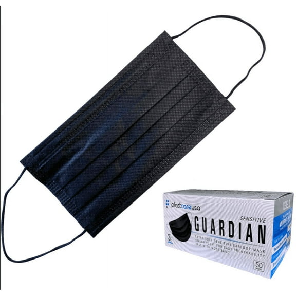2000 Plastcare USA 4-Ply Ear-Loop Mask Level 3 (Black) (40 Boxes of 50)