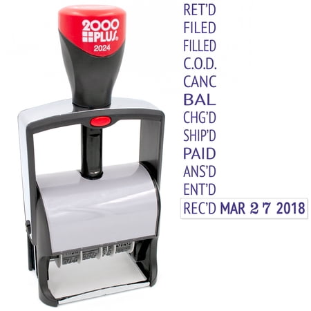 2000 Plus 2024 Heavy Duty Date Phrase Stamp, Large Date Size - Exclusive 12-Year Band - Blue Ink