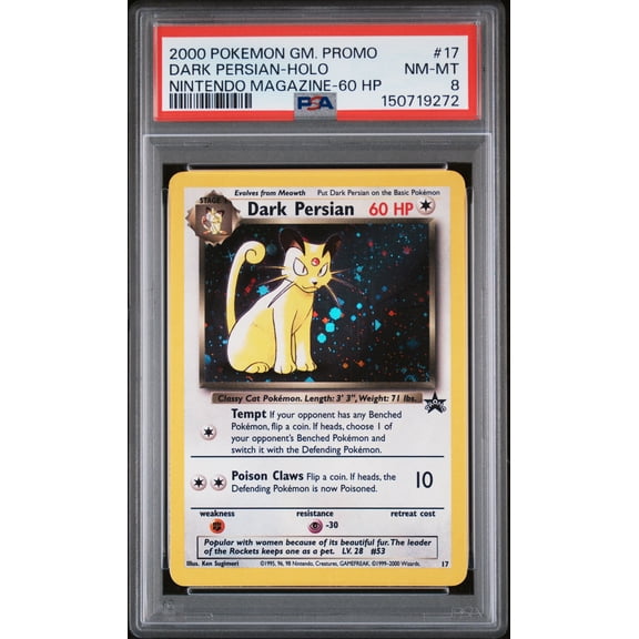Graded 2000 Pokemon Game Promo Dark Persian Holo Nintendo Magazine-60 HP PSA 8 #17