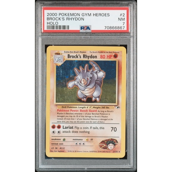2000 Pokemon Gym Heroes Holo Brock's Rhydon #2 PSA 7