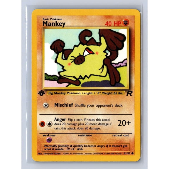 2000 Pokemon Team Rocket 1st Edition Mankey #61/82 English 1st Edition Lightly Played Trading Card