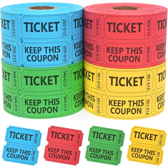 2000 Raffle Tickets Double Roll, Raffle Tickets Roll with Name and Phone Number, for Raffle, Events, Classroom, Entry, Class Reward & Door Prize - Blue/Yellow/Red/Green