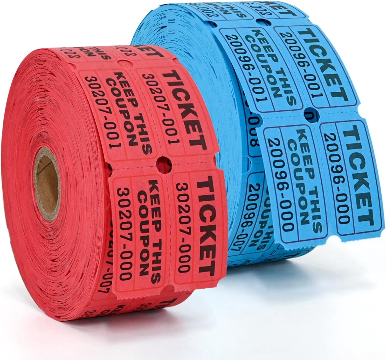 2000 Raffle Tickets Double Rolls 50/50 Stub Tickets with Consecutive Numbers 1000 Pairs per Roll,2 Rolls-Blue,Red