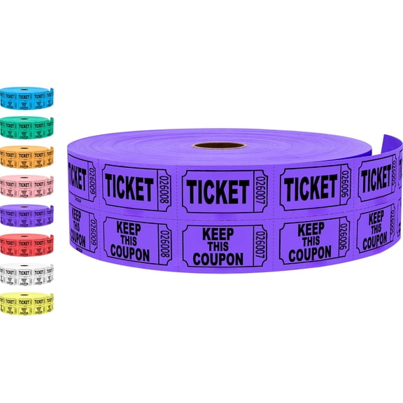 2000 Raffle Tickets  Purple (1 Of 8 Colors) Double Roll For Events Entry Class Reward Fundraiser & Prizes
