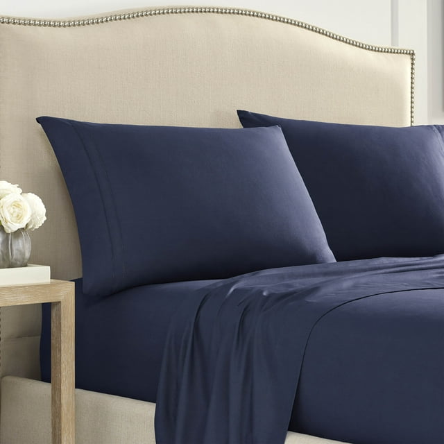 2000 Series Ultra-Soft Brushed Microfiber Hemstitched Pillow Case Pair, Standard Pillow Case, Navy