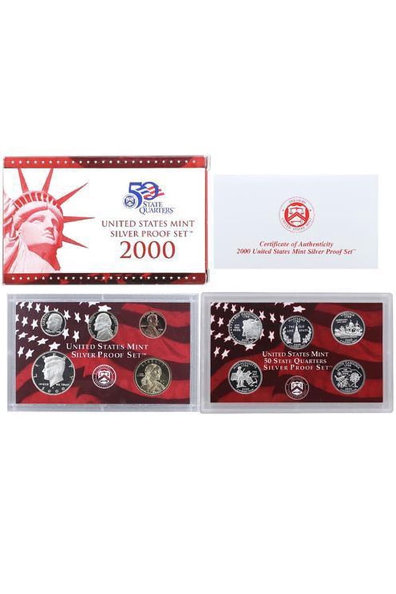 2000 Silver Proof Set - U.S. Mint 10-Coin Set - Includes Silver State Quarters