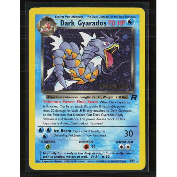 2000 Team Rocket Dark Gyarados Holo Rare #8/82 English Pokemon Card