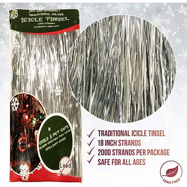 2000 Shiny Silver Tinsel Icicles Strands for Xmas Tree Holiday