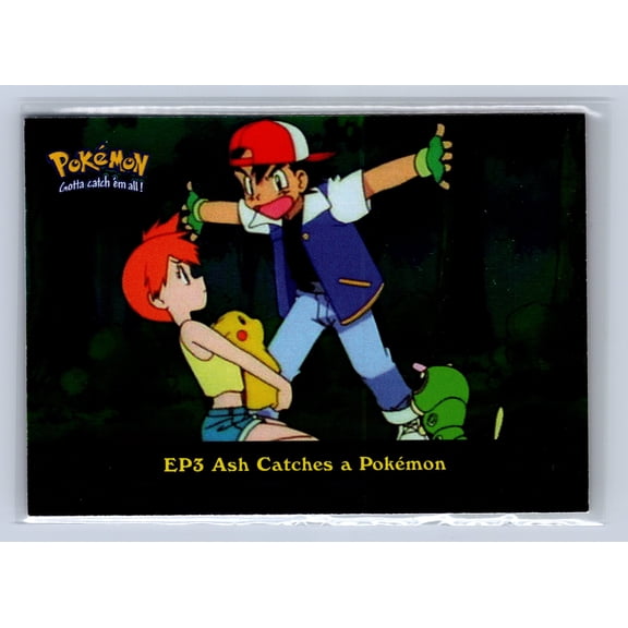 2000 Topps Pokemon TV Animation Foil Holo Ash Catches A Pokemon #EP3 Trading Card