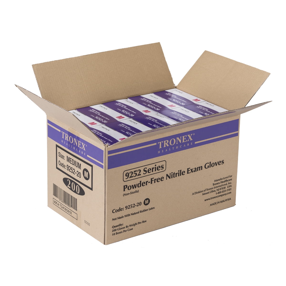 Tronex Medical Vinyl Exam Gloves, Finger-Textured, Blue, Medium, 2000 Count