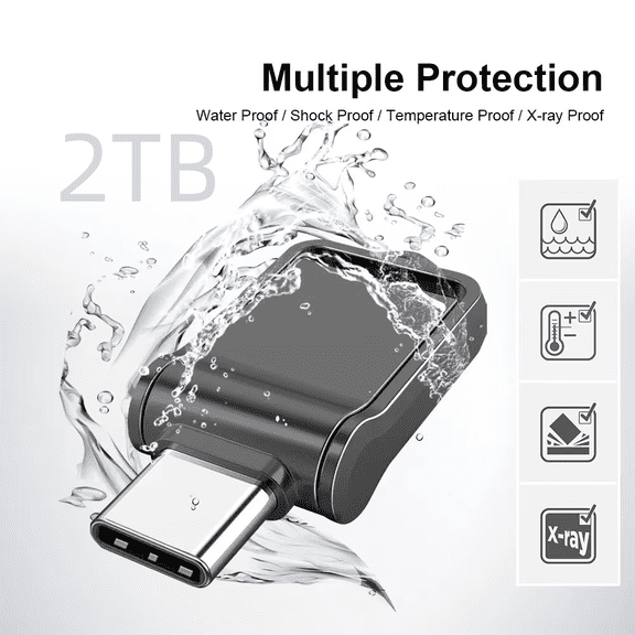 2000 USB C Metal Flash Drive 2-in-1 OTG USB 3.0   Type C Thumb Drive, UDP-Tech Waterproof Portable Jump Drive Swivel Design with Keychain, Smartphones, Tablet, PC