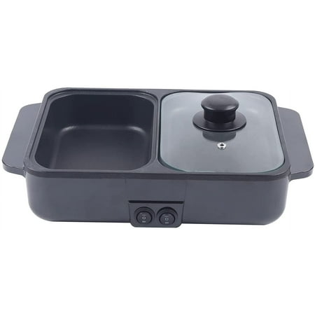2000 Watt Electric Grill Hotpot 2 in 1, Grill with Hotpot, Dual Temperature Control, Non-Stick, Multifunctional Smokeless Grill with Partition for Grilling, Hotpotting and Soup Making