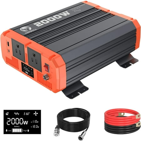 2000 Watt Pure Sine Wave Power Inverter 12V DC to 110V AC Converter for Vehicle/Home/RV/Truck Off-Grid Solar Power Inverter with USB, Type-C Port Dual AC Outlets & LCD Display Remote Control