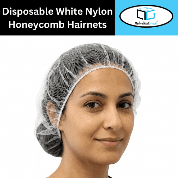 MMBM 21" White Disposable Nylon Honeycomb Hair Nets, 16-17gsm - 2000 Pcs