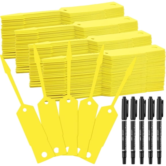 2000 count Self Locking Arrow Key Tags Key Labels Self Lock Identifierscar Tags with 5 count Black Pens for Office Automotive Shop Supplies(4 1/2 x 3/4 Inch,Yellow)