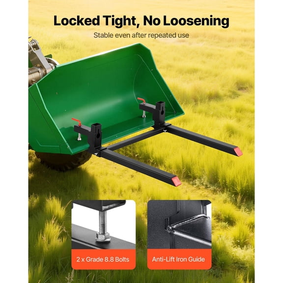 2000 lb Clamp Pallet Forks 43 Inch Heavy Duty Tractor Forks with Adjustable Stabilizer Bar for Tractor Loader Buckets and Skid Steer Loaders Black