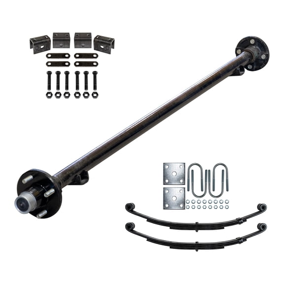 2000 lb Light Duty Single Trailer Axle Kit with Suspension - Leaf Springs, Hanger & U-Bolt Kit (61" Hubface - 46" Spring Center, 4x4 Bolt Pattern)