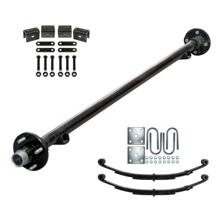 2000 lb Light Duty Single Trailer Axle Kit with Suspension - Leaf Springs, Hanger & U-Bolt Kit (71" Hubface - 58" Spring Center, 4x4 Bolt Pattern)