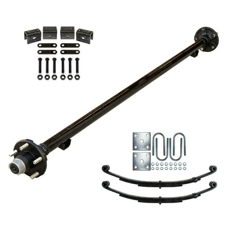 2000 lb Light Duty Single Trailer Axle Kit with Suspension - Leaf Springs, Hanger & U-Bolt Kit (71" Hubface - 58" Spring Center, 5x4.5 Bolt Pattern)