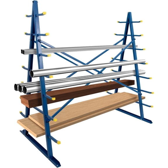 2000 lbs Horizontal Storage Rack, 60" D x 66" H x 36" W Heavy Duty Freestanding Steel Horizontal Bar, Pipe, Long Parts Storage Rack, 7-Level Wood Lumber Shelf Organizer for Garage Workshop Shed, Blue