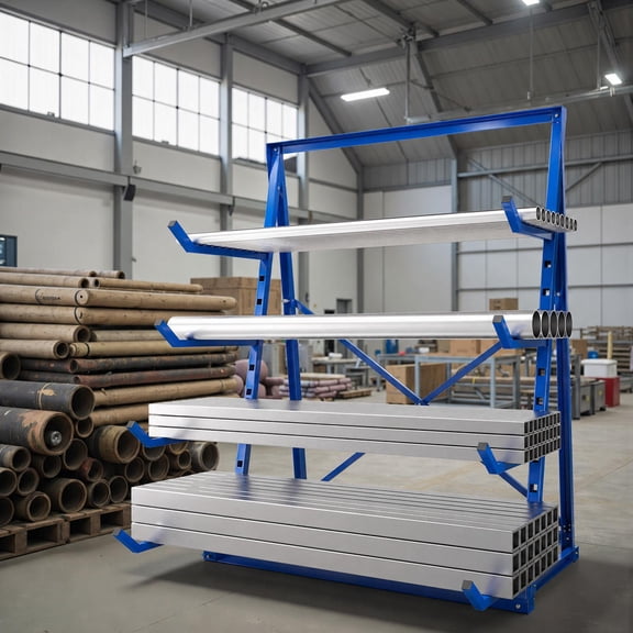2000 lbs Muweixin Lumber Rack, 4-Level Freestanding Pipe Storage Rack, Blue Alloy Steel Long Material Holder for Woodshop, Warehouse