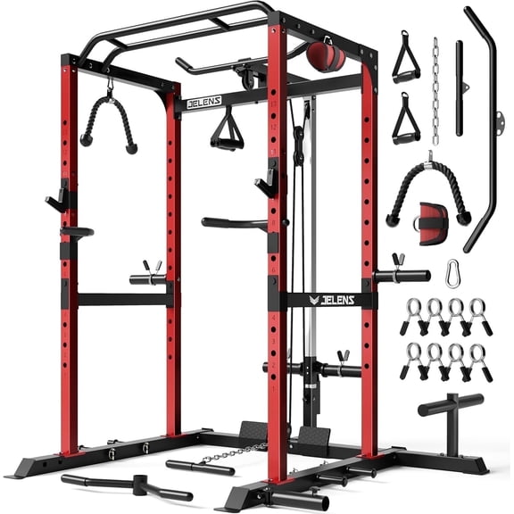 2000 lbs Power Cage, Multi-Function Power Rack with Adjustable Cable Crossover System,with More Training Attachments for Home Gym
