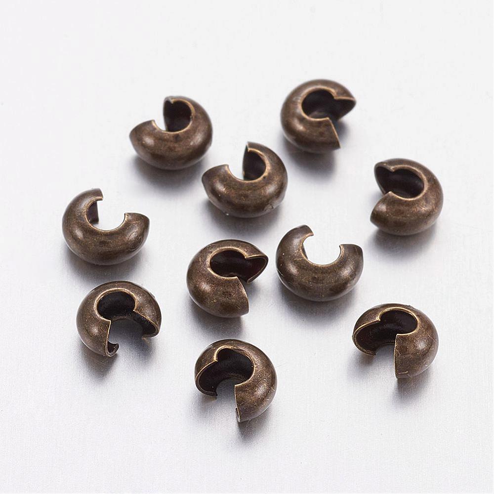 2000 pc Brass Crimp Beads Covers Nickel Free Bronze Color Size: About 4mm In Diameter Hole: 1.5~1.8mm