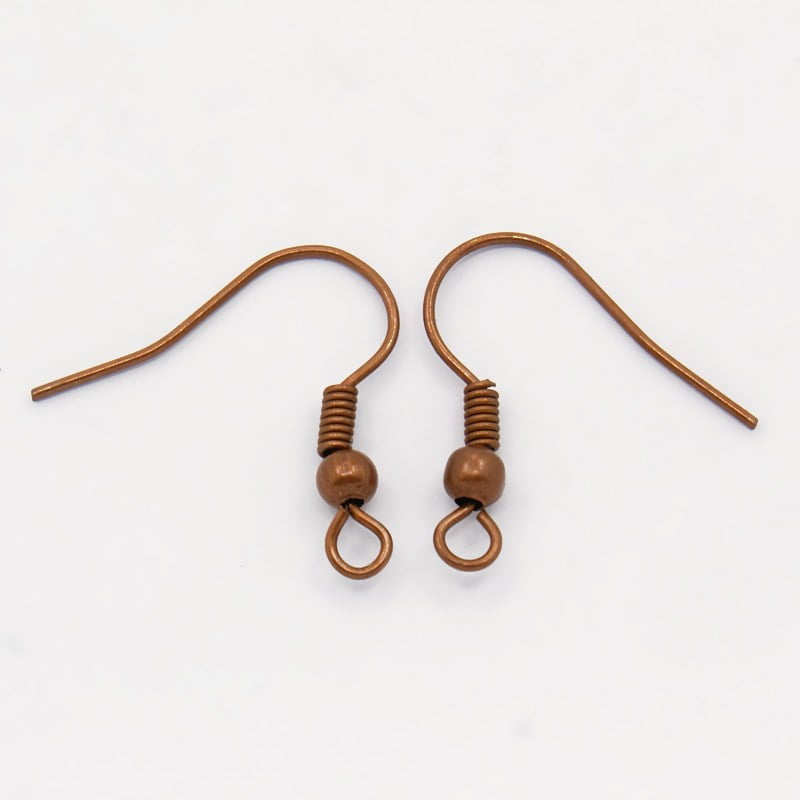 2000 pc Brass Earring Hooks with Beads and Horizontal Loop Nickel Free Red Copper 19mm Hole: 1.5mm 21 Gauge Pin: 0.7mm