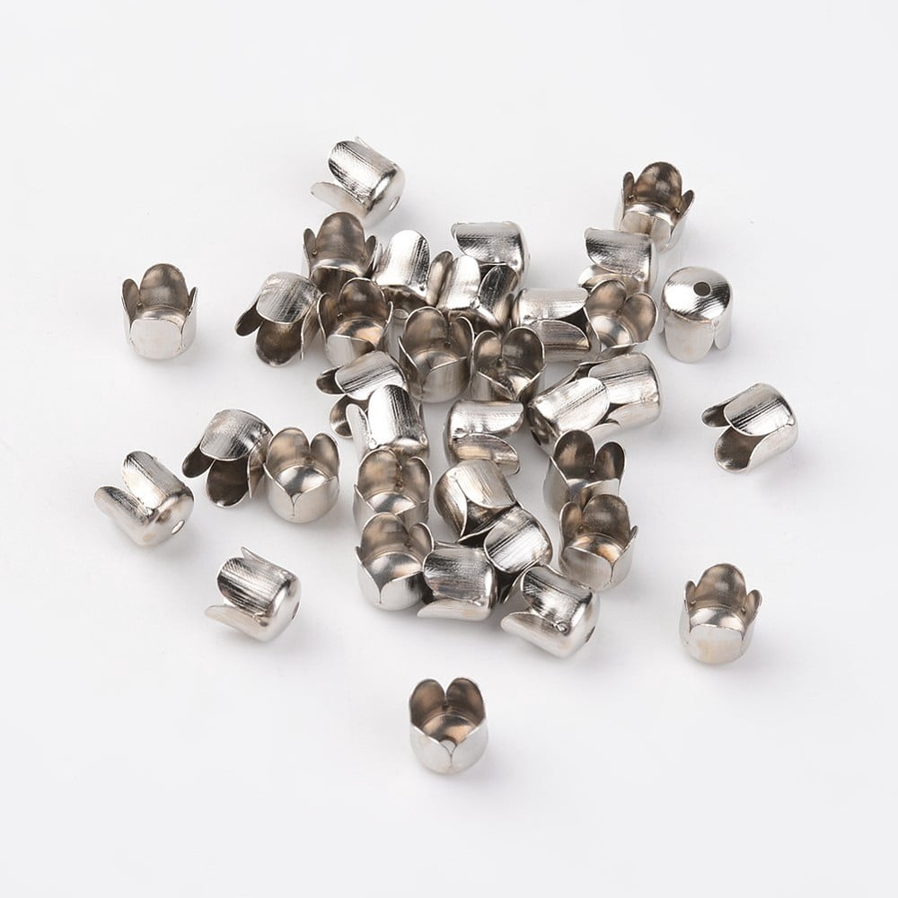 2000 pc Iron Bead Caps Flower 4-Petal Platinum 6.5mm in diameter 7mm thick hole: 1mm