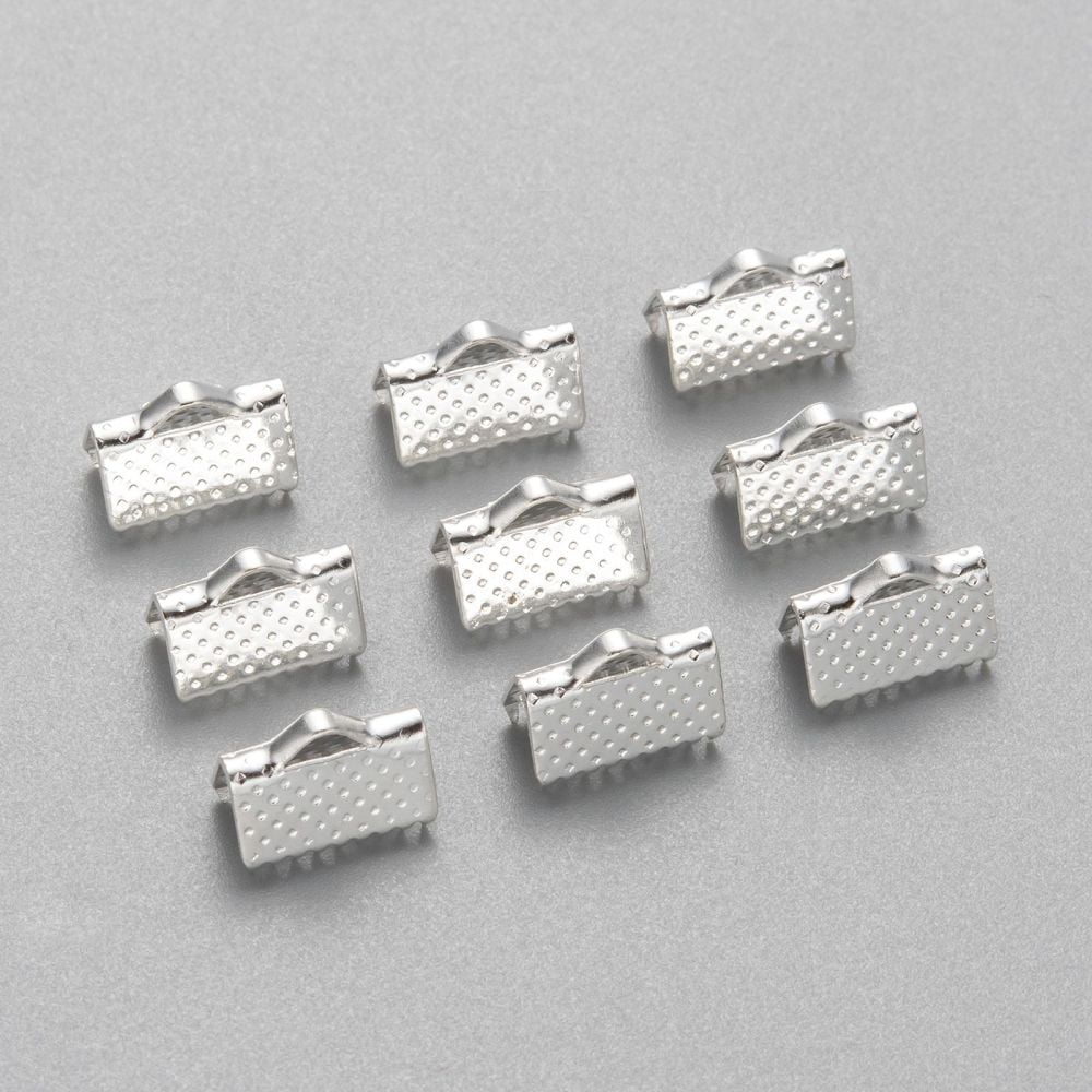 2000 pc Iron Ribbon Crimp Ends Silver color Plated 7mm long 10mm wide hole: 2mm
