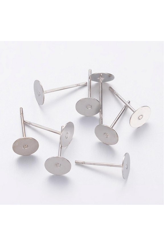 2000 pc Stud Earring Settings Brass Head and Stainless Steel Pin Lead Free Cadmium Free and Nickel Free Platinum Tray: 6mm 12mm Pin: 0.7mm