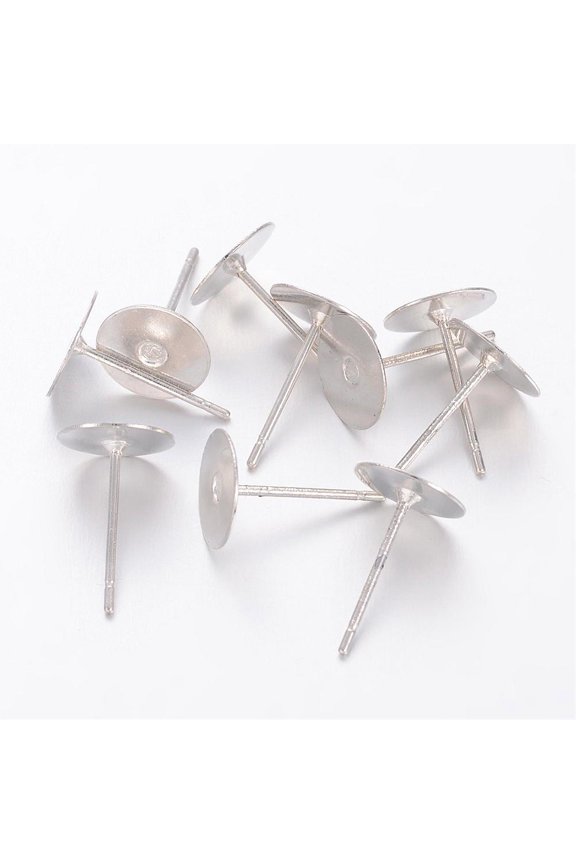 2000 pc Stud Earring Settings Brass Head and Stainless Steel Pin Lead Free Cadmium Free and Nickel Free Platinum Tray: 8mm 12mm