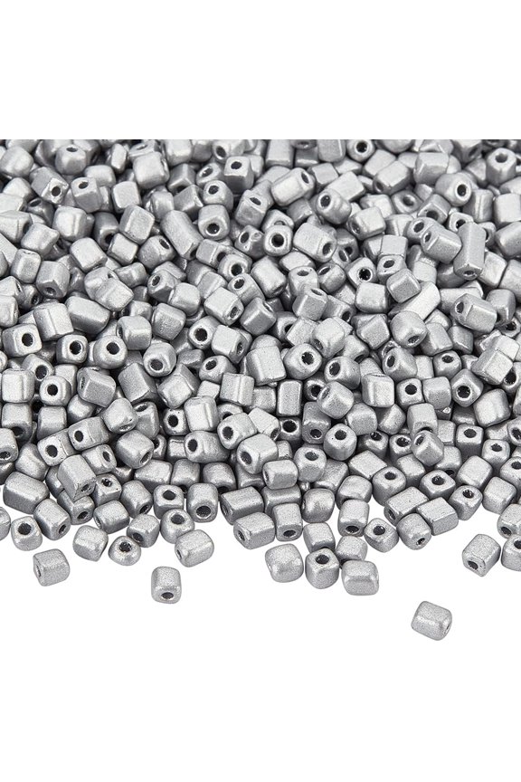 About 2000 pcs Silver Cube Seed Beads 3x3x3~7mm Paint Glass Seed Beads Metallic color Pony Beads Mini Baking Paint Spacer Loose Beads for DIY Craft Bracelet Necklace Jewelry Making