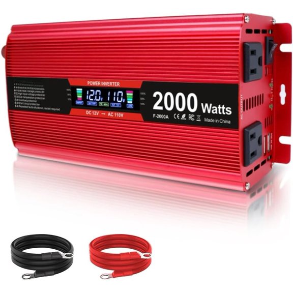 2000 watt Inverter 12V to 110V/120V, dc to ac Inverter 2000W Converter with Intelligent LCD Display Dual AC Outlets Dual USB Port for for RV Laptop