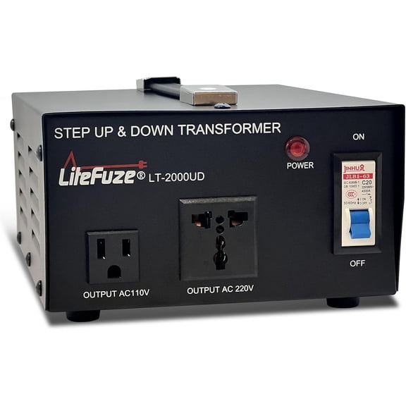 2000-watt voltage converter transformer step-up/step-down -110 to 220/220 to 110 power converter - fully American grounded line - universal socket, 2 US sockets - certified