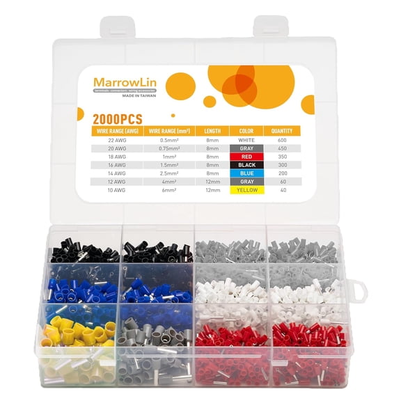 2000 wire terminal kit, 22-10 advanced wire end connectors, for safe connections, durable insulated terminal kit suitable for electrical, industrial, power control systems