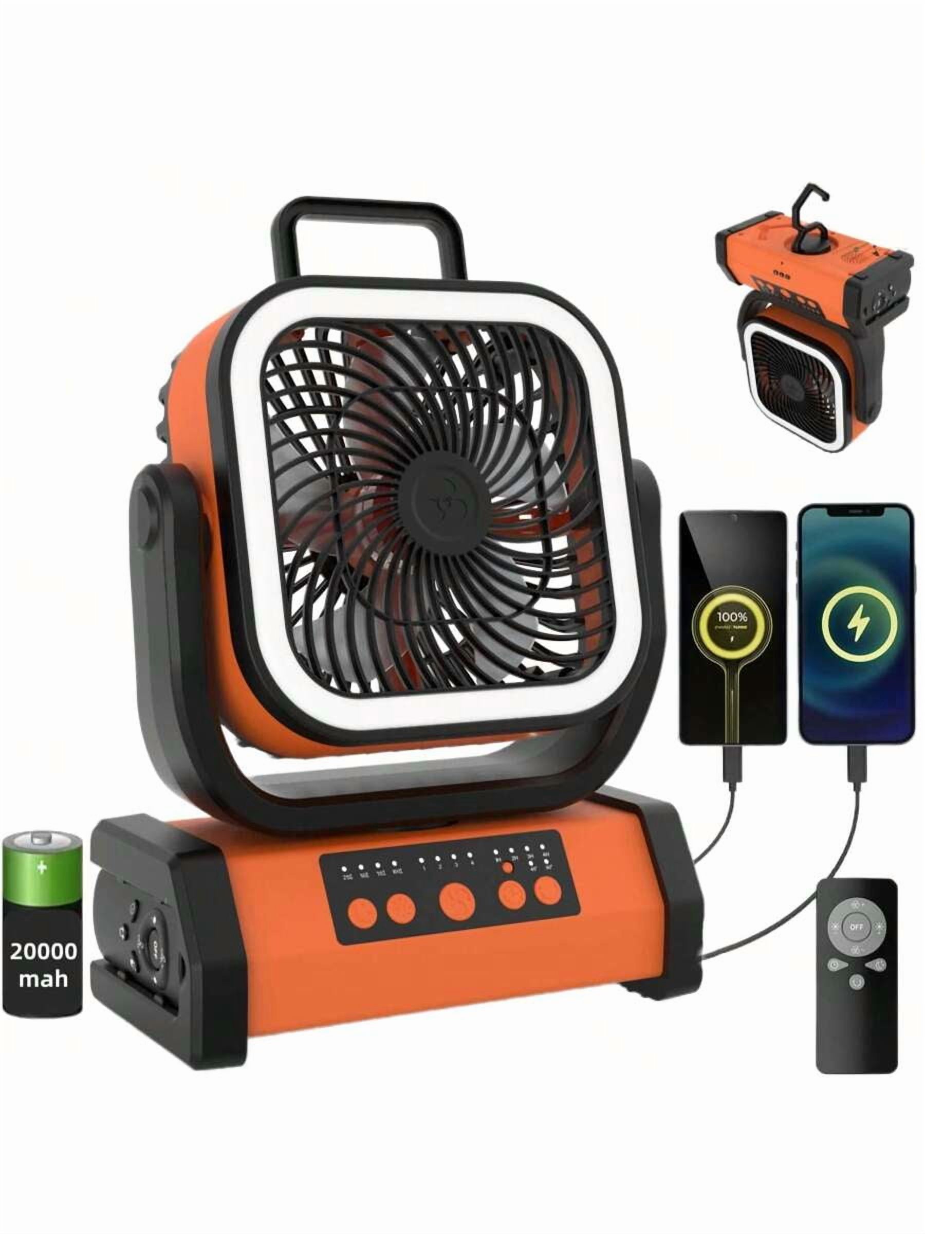 20000/30000mAh Camping Fan - With Rechargeable Li-Polymer Battery With LED Lantern - Portable Outdoor Tent Fan With Hook, 4-Speed Wind Remote Control