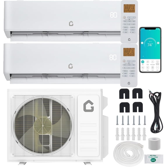 20000 BTU Two-Zone Mini Split Air Conditioner ,20 SEER2 208/230V Wall-Mounted Inverter w/ R454B Refrigerant,12000+12000 BTU WiFi mini split ac cooling/heating system for 1100 Sq.Ft
