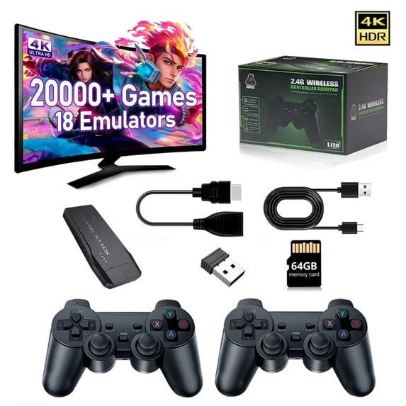 20000+ Retro Game Stick with 2 Wireless Controllers & 4K HDMI, Black,